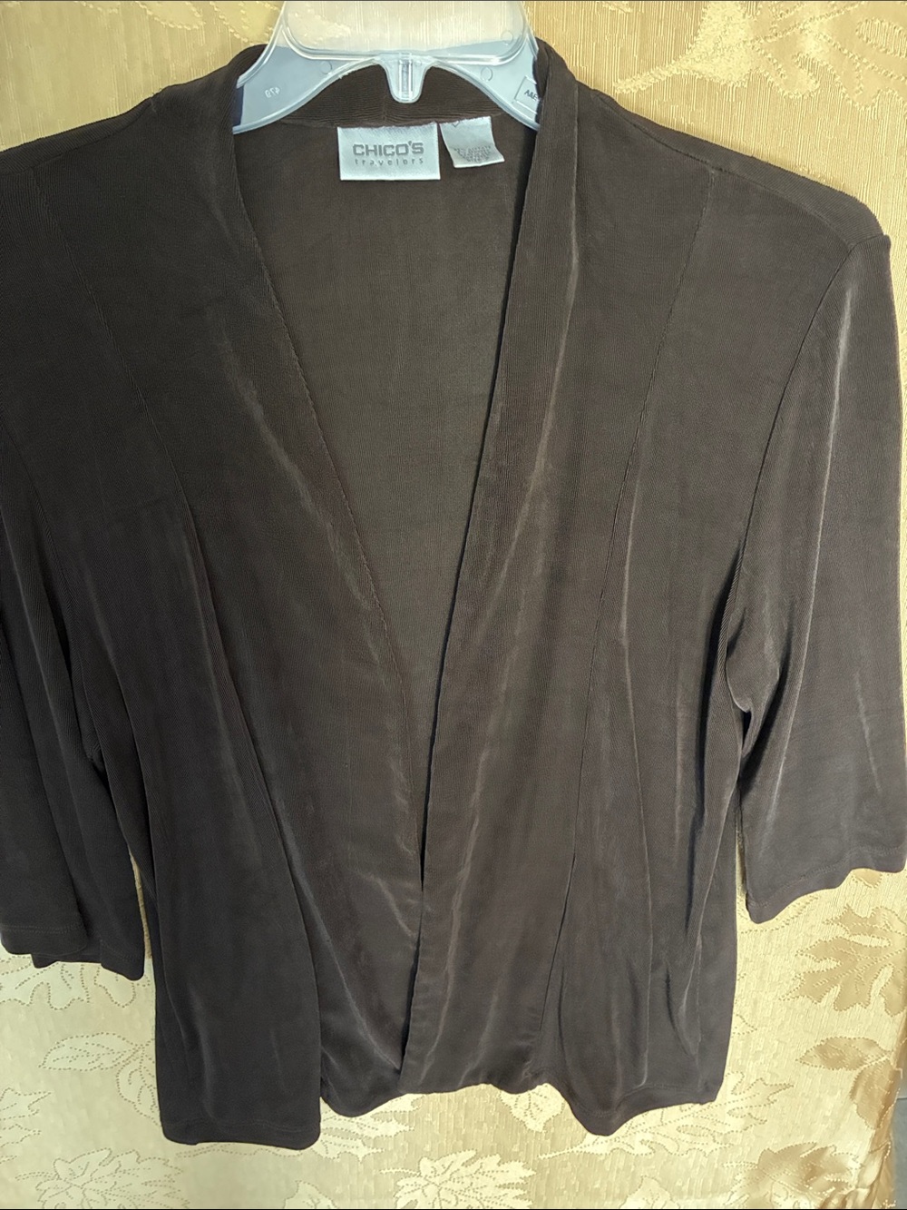Chico's Dark Brown Open-Front Draped Robe-Style Top